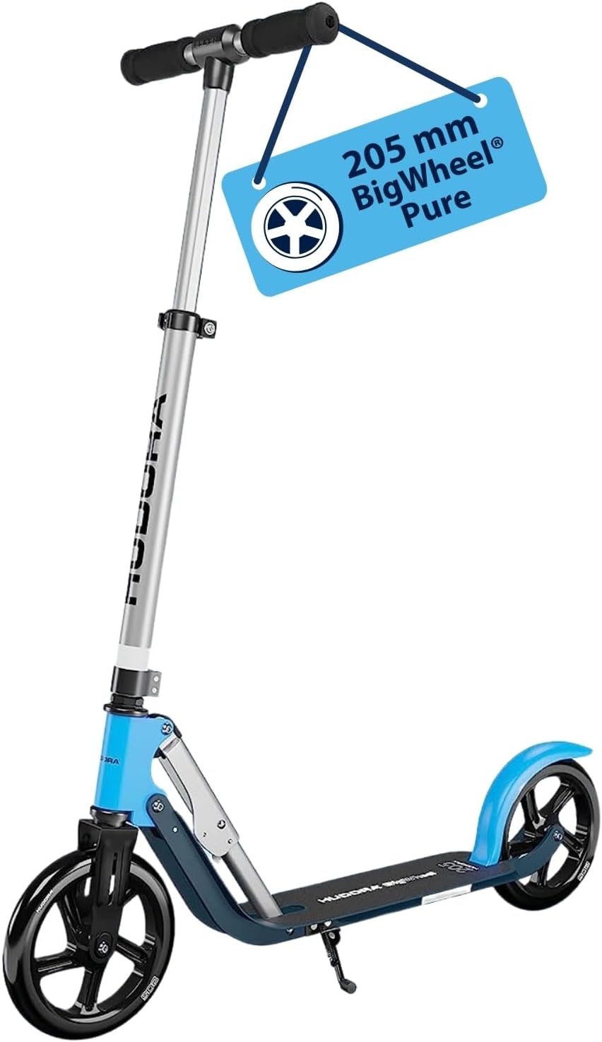HUDORA BigWheel 205 Pure Scooter - For Children and Adults From 6 Years - City Scooter Up To 100 kg - Foldable and Height Adjustable