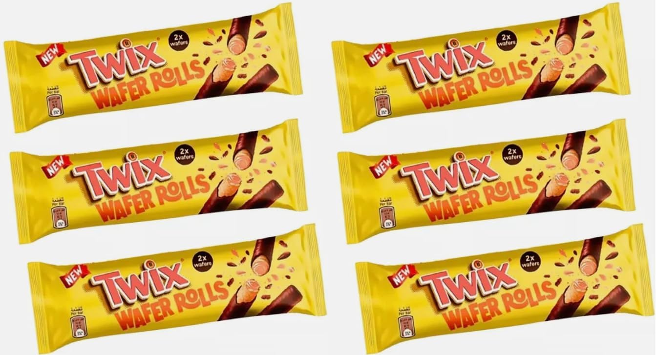 Twix Wafer Rolls 22.5g (2 x Wafers) – 6 Pack | Crispy Chocolate-Coated Wafer Sticks with Caramel | Perfect Snack for Anytime Indulgence
