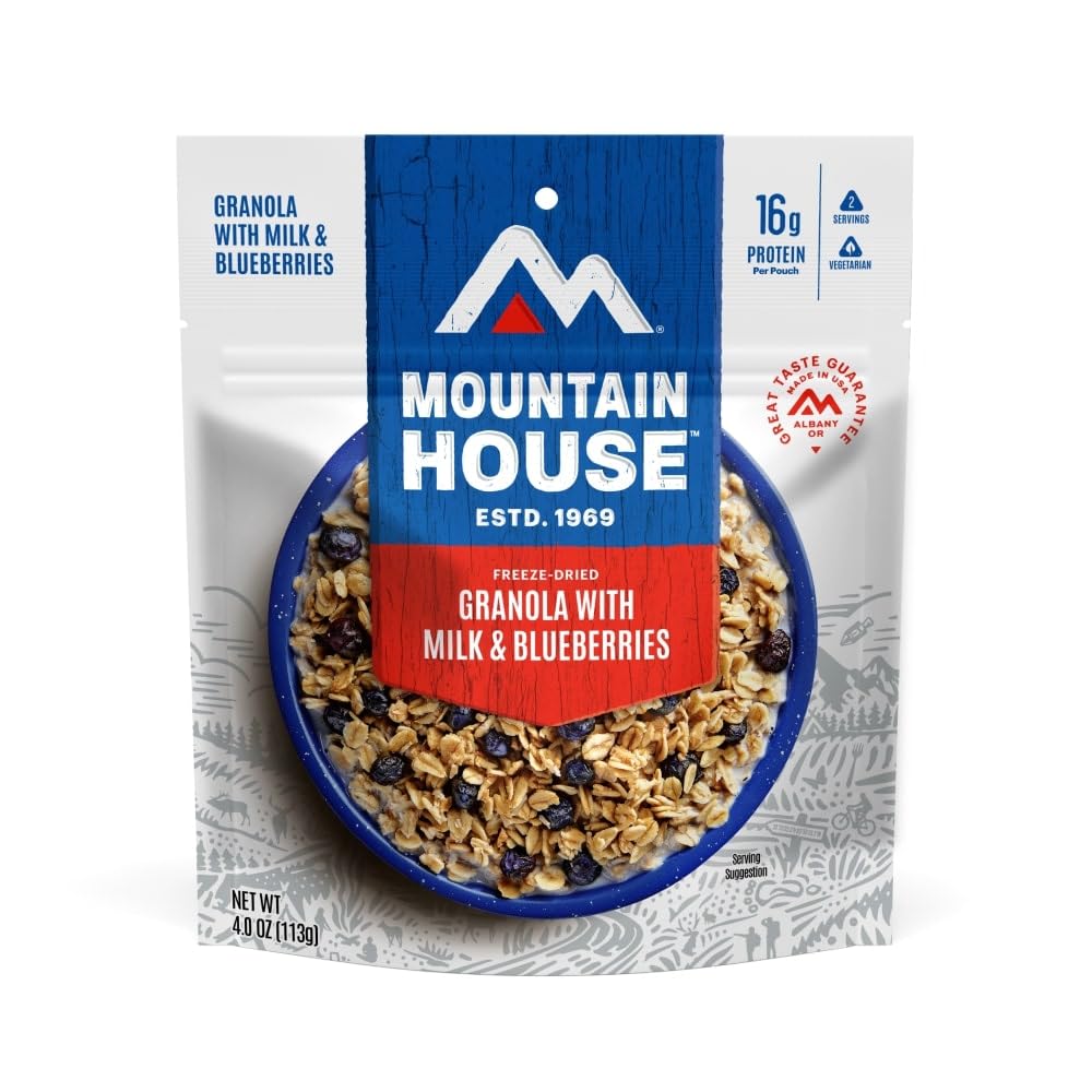 Mountain House Granola with Milk & Blueberries | Freeze Dried Backpacking & Camping Food | Vegetarian | 2 Servings