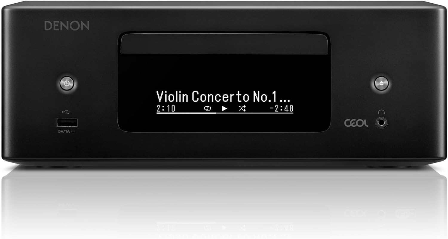 Denon RCD-N12, Bluetooth CD Player with Integrated AM/FM Radio Tuner, & Wi-Fi, Perfect for Smaller Rooms and Houses, Amazon Alexa Compatibility, Supports Gaming Consoles, TV & More