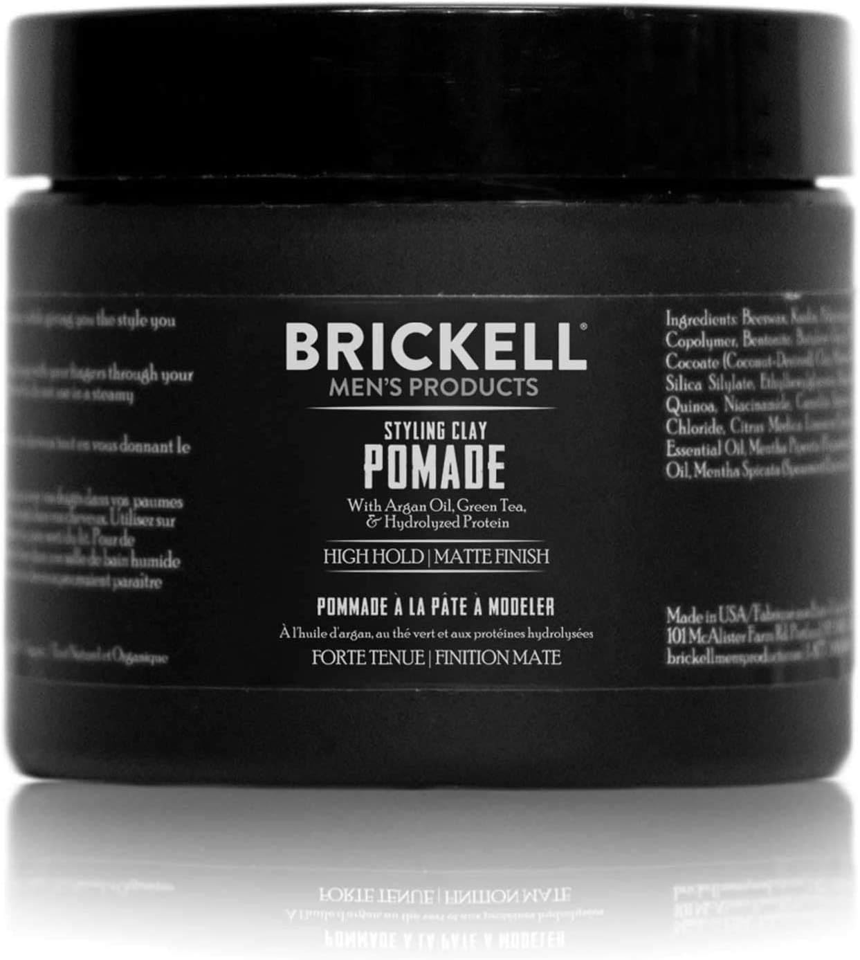 Brickell Men’s Styling Clay Pomade For Men, Natural & Organic with Strong Hold & Matte Finish, Product for Modern Hairstyles, 59 ml, Scented