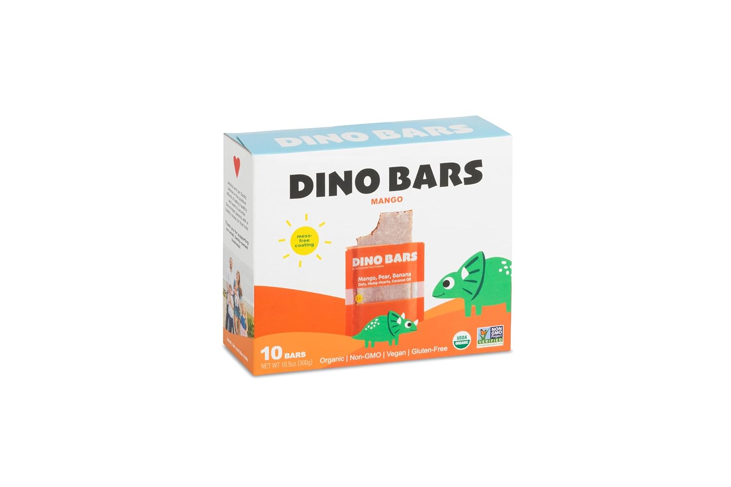 Dino Bars | Organic Fruit Bar for Kids | Organic Toddler Bars and Dinosaur Snacks | Fruit + Oats + Hemp Hearts + Coconut Oil with Edible Paper | Mango Kids Bar | Age 1+ | 10 Pack