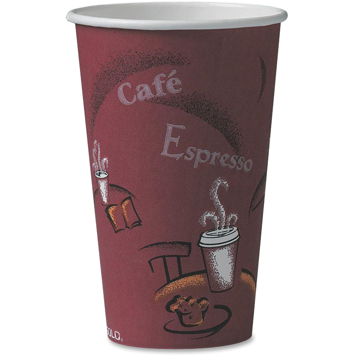 SOLO Cup Company 316SI Bistro Design Hot Drink Cups, Paper, 16oz, Maroon, 20 Packs of 50 (Case of 1000)