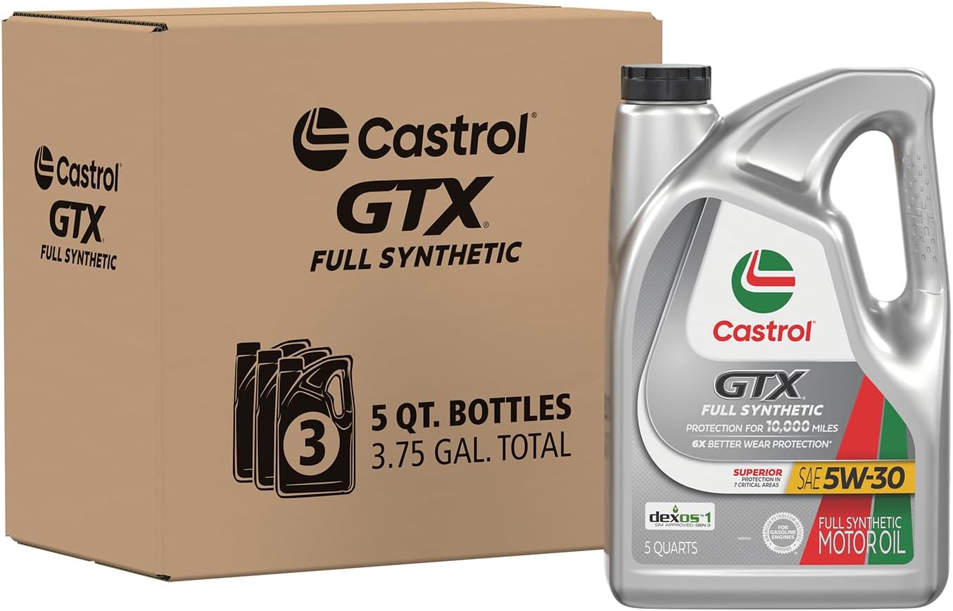 Castrol GTX Full Synthetic 5W-30 Motor Oil, 5 Quarts, Pack of 3