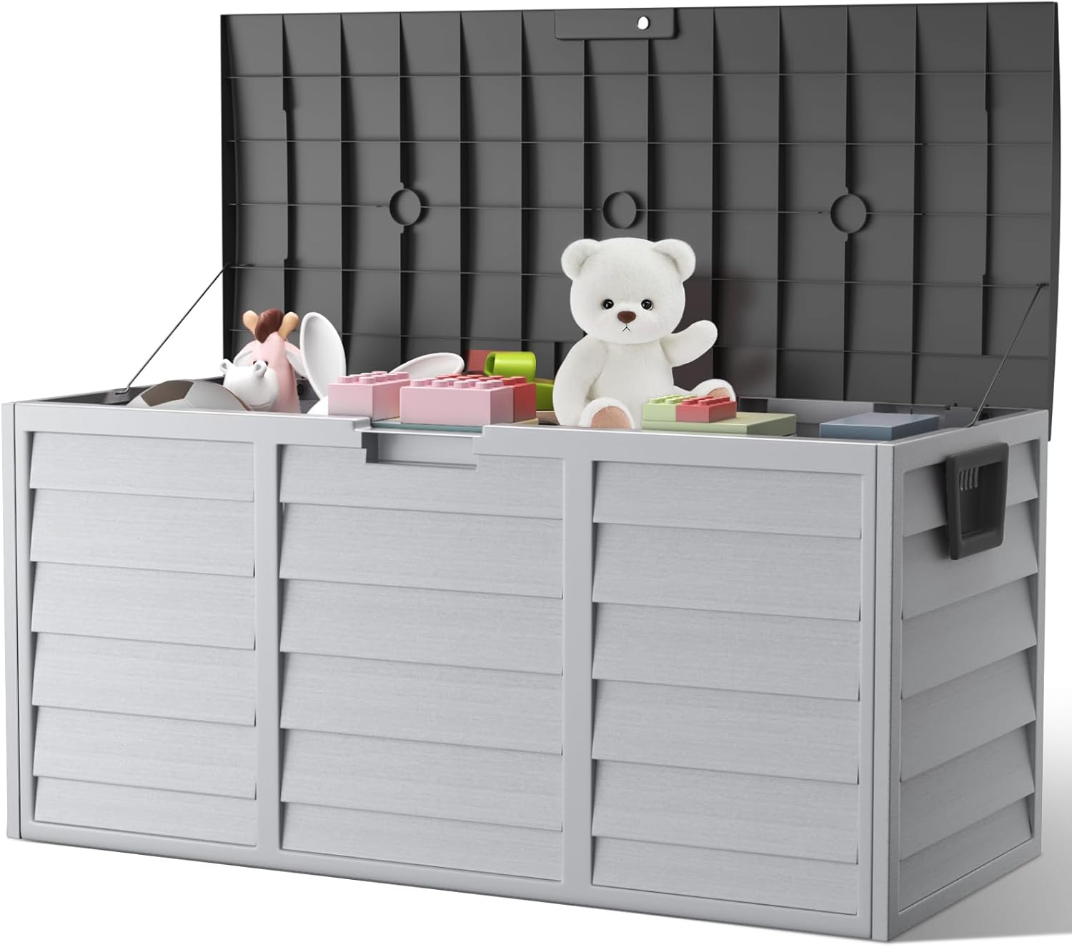 The Fellie Garden Storage Box with Wheels, 290L Lockable Outdoor & Indoor Storage Box, Dark Grey, 112x49x54cm