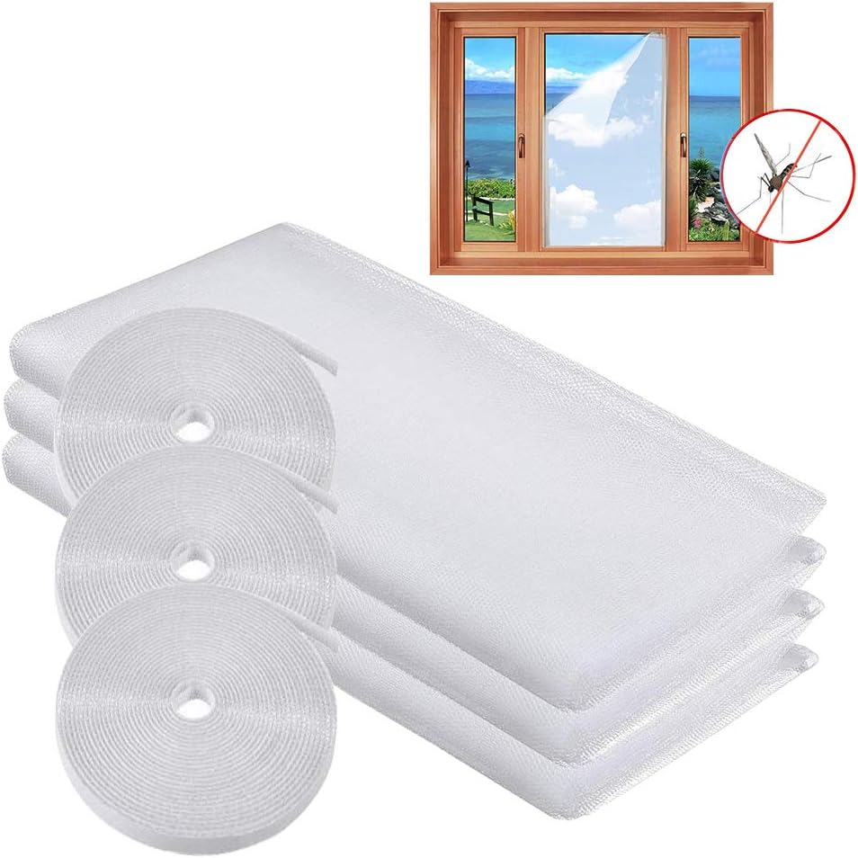 MOEGFY Mosquito Netting,3 Pack DIY Self-Adhesive Insect Mesh Curtain Fly Bug Bee Protector Screen 130x150CM with 3 Rolls Hook Sticky Tape,Fitted to Multiple Windows White