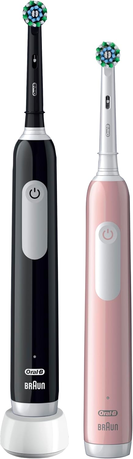 Oral-B Pro 3 2x Electric Toothbrushes For Adults, Gifts For Women / Men, 2 Handles & 2 Cross Action Toothbrush Heads, 3 Modes, Teeth Whitening, 2 Pin Plug, 3900, Black & Pink