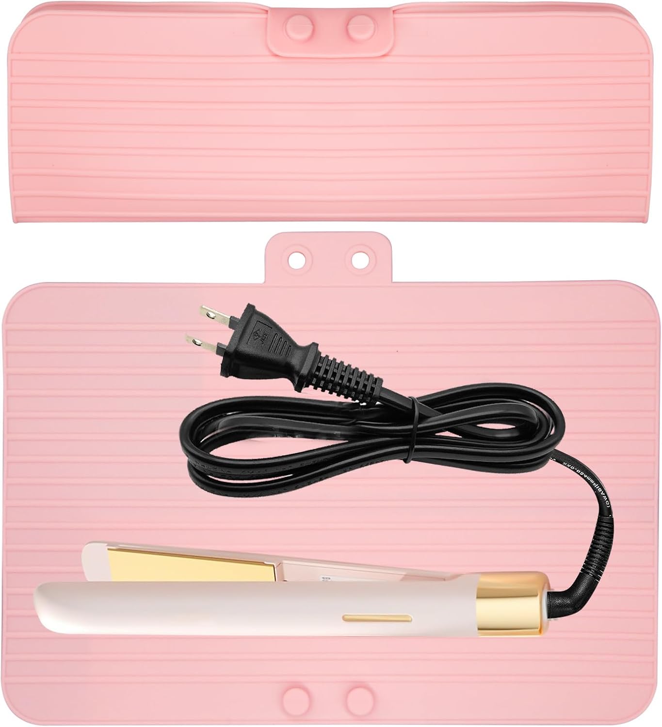 2 in 1 Heat Resistant Mat Hair Tools Travel Bag, Flat Iron Travel Case Silicone Curling Iron Mat Holder Heat Mat for Curling Iron Organizer Bag, Air Straightener, Hot Hair Styling Tools (Pink)