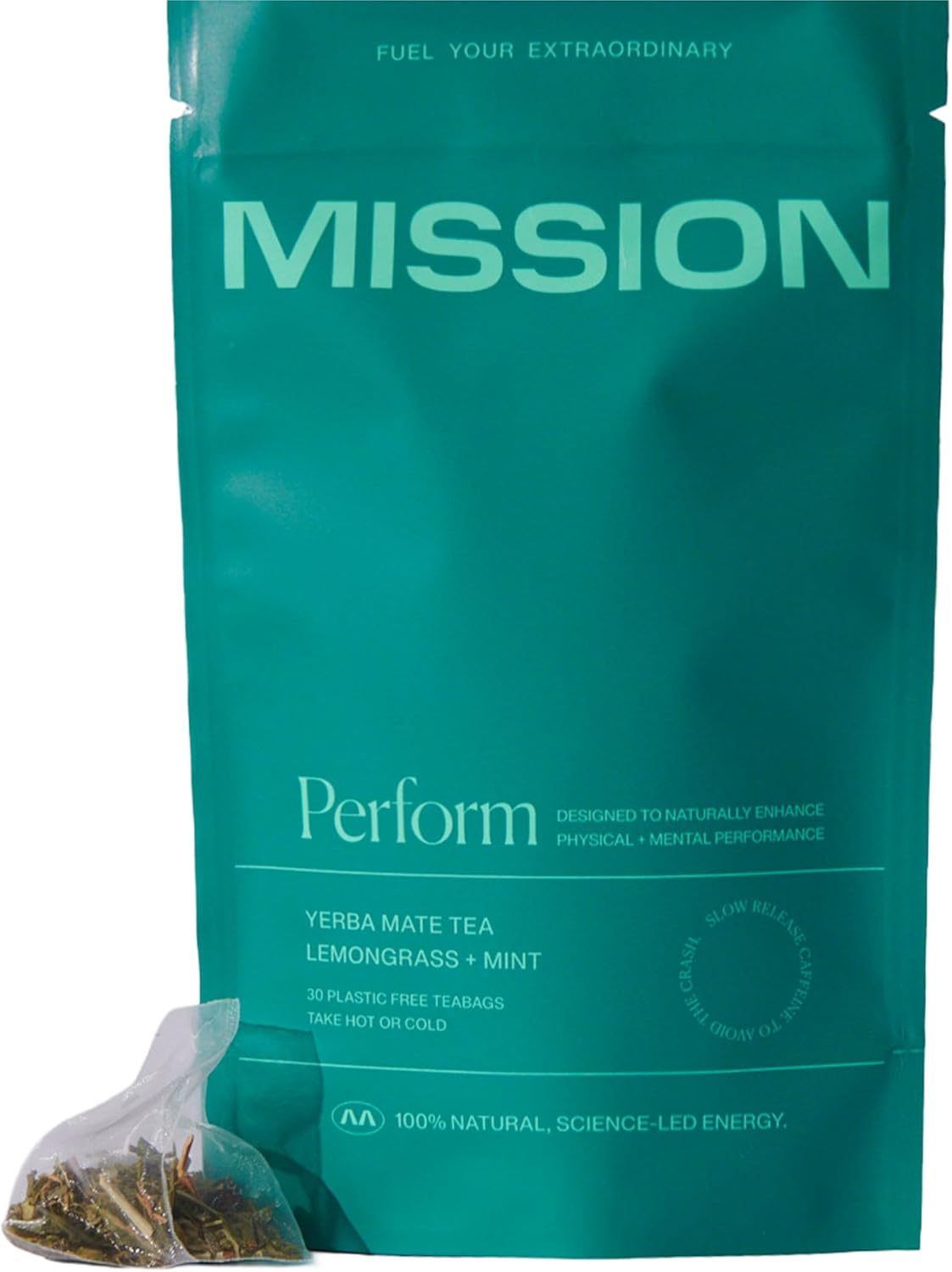 MISSION - Perform Tea - Yerba Mate Tea with Lemongrass & Mint - Sustained Energy & Performance - 30 Pyramid Tea Bags