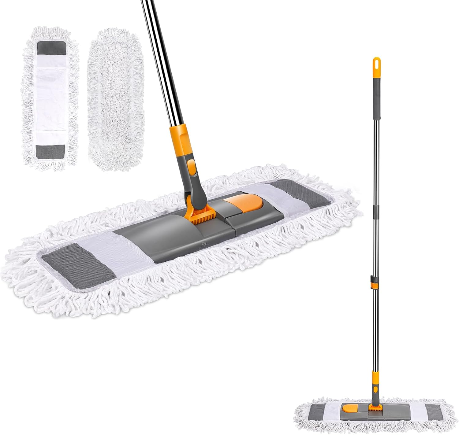 Masthome Heavy Duty Industrial Mop, 55cm Wide Large Commercial Floor Mop with 125cm Long Handle & 2 Reusable Microfibre Pads, Wet Dry Dust Mops for Mall, Hotel, Home, Office, Warehouse