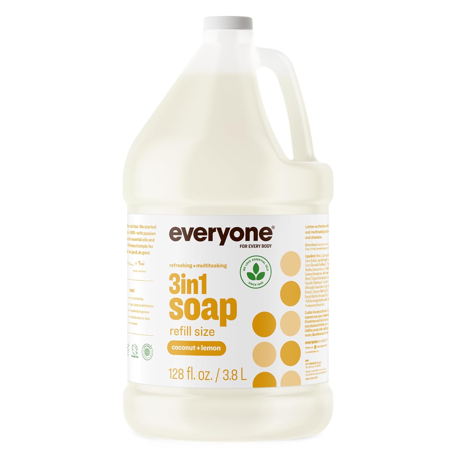 Everyone 3-in-1 Body Wash, Shampoo & Bubble Bath, Coconut Lemon, 1 Gallon