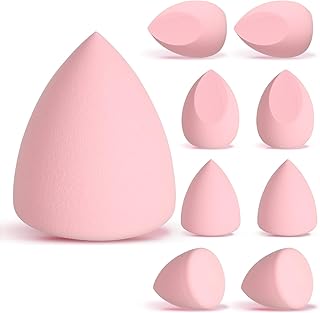 8pcs Makeup Sponge Set - Professional Blender Sponge - Soft Concealer Sponge for Foundation, Liquid, Powder - Ideal for Women, Pink