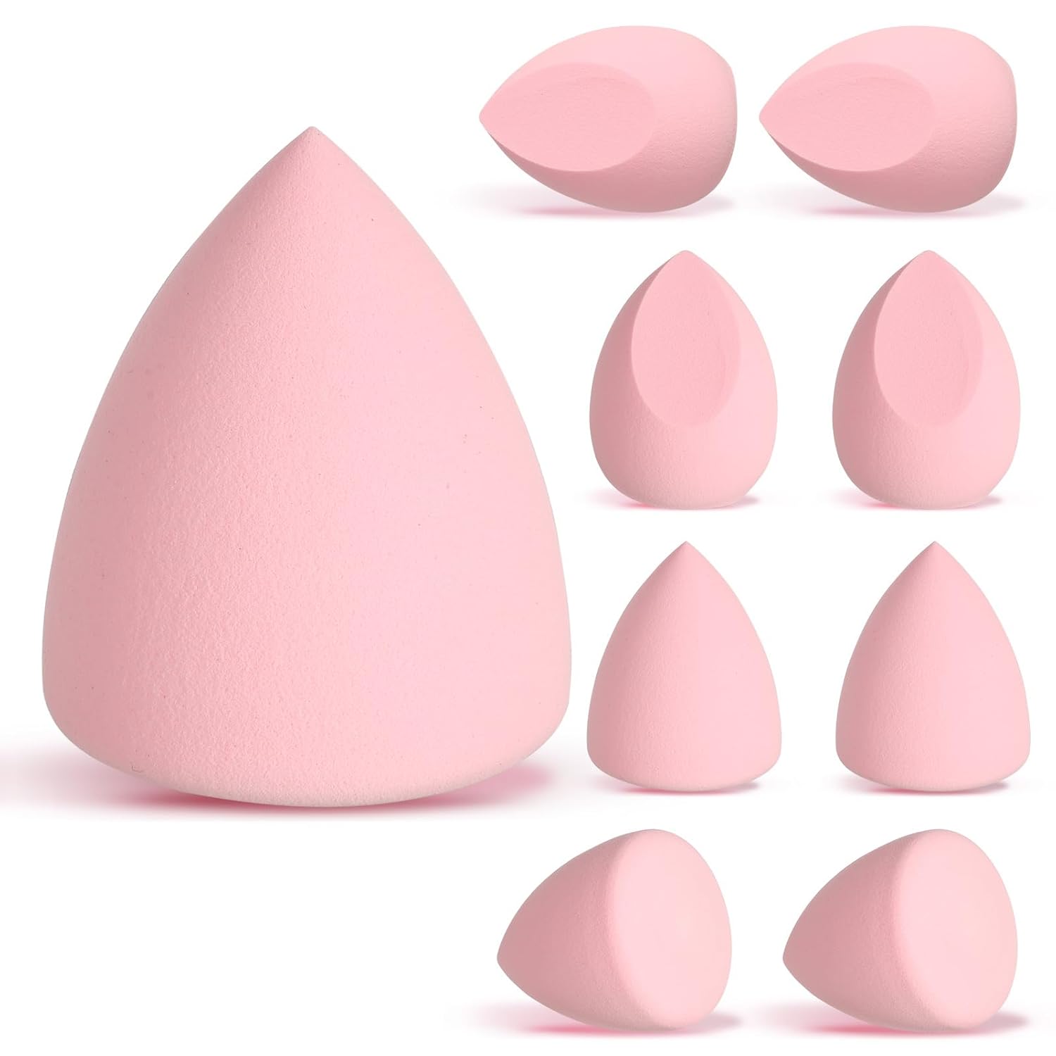 8pcs Makeup Sponge Set - Professional Blender Sponge - Soft Concealer Sponge for Foundation, Liquid, Powder - Ideal for Women, Pink