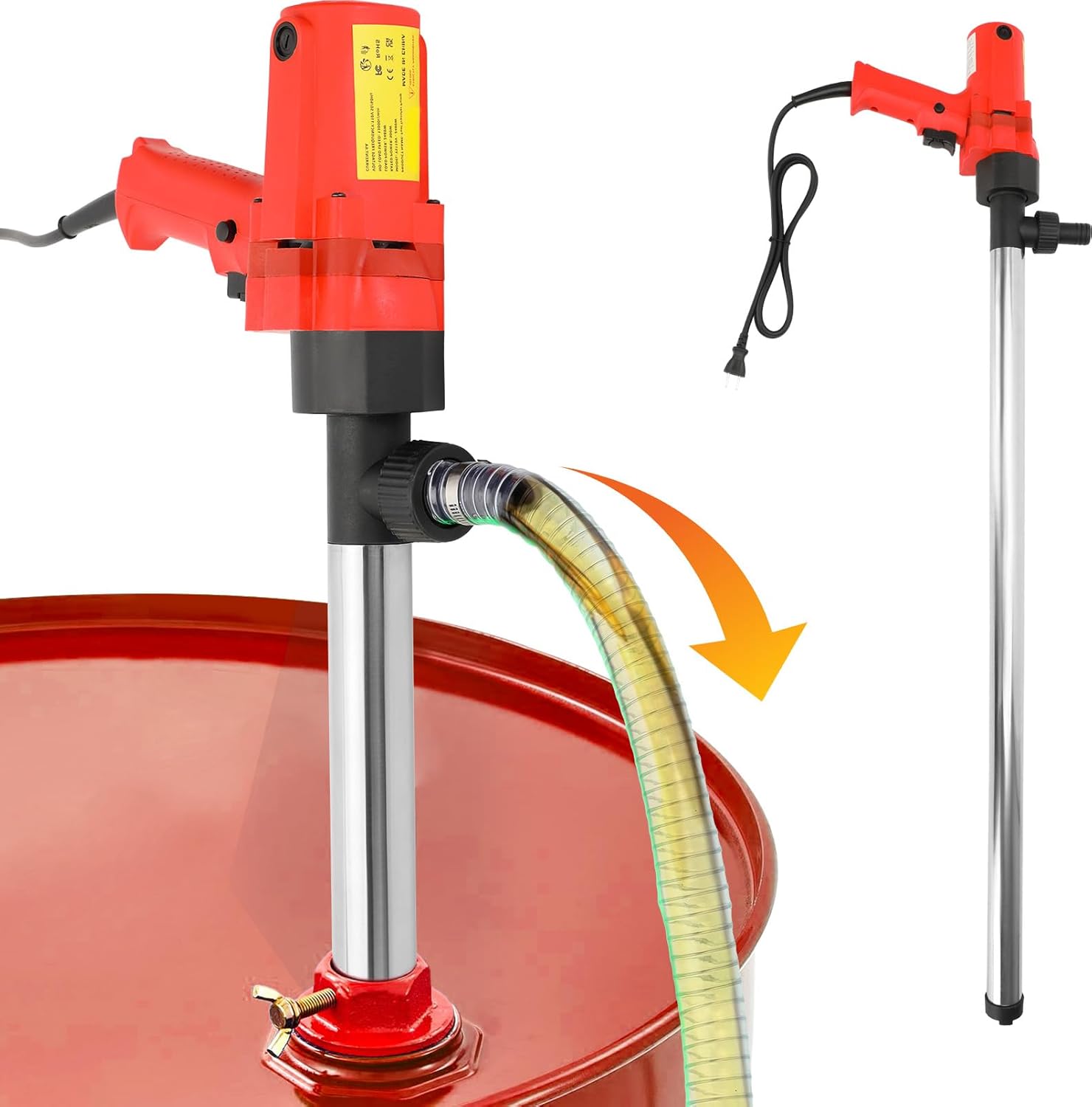 1980W Electric Fuel Transfer Pump with 35.8 inch Stainless Steel Delivery Hose and 6.6 ft Steel Wire Hose for Diesel, Lube Oil, Water, Micro Viscous Liquids for 55 Gallon Electric Transfer Pumps