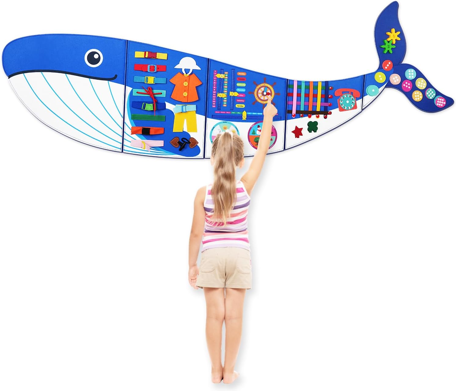 Whale Busy Board Montessori Busy Board, Sensory Toys Toddler Toys Sensory Wall Activity for Toddler- Preschool Learning Panel Center for Kids 3+ Year Old Boys Gifts Girls Gifts(Birthday Christmas) ﻿