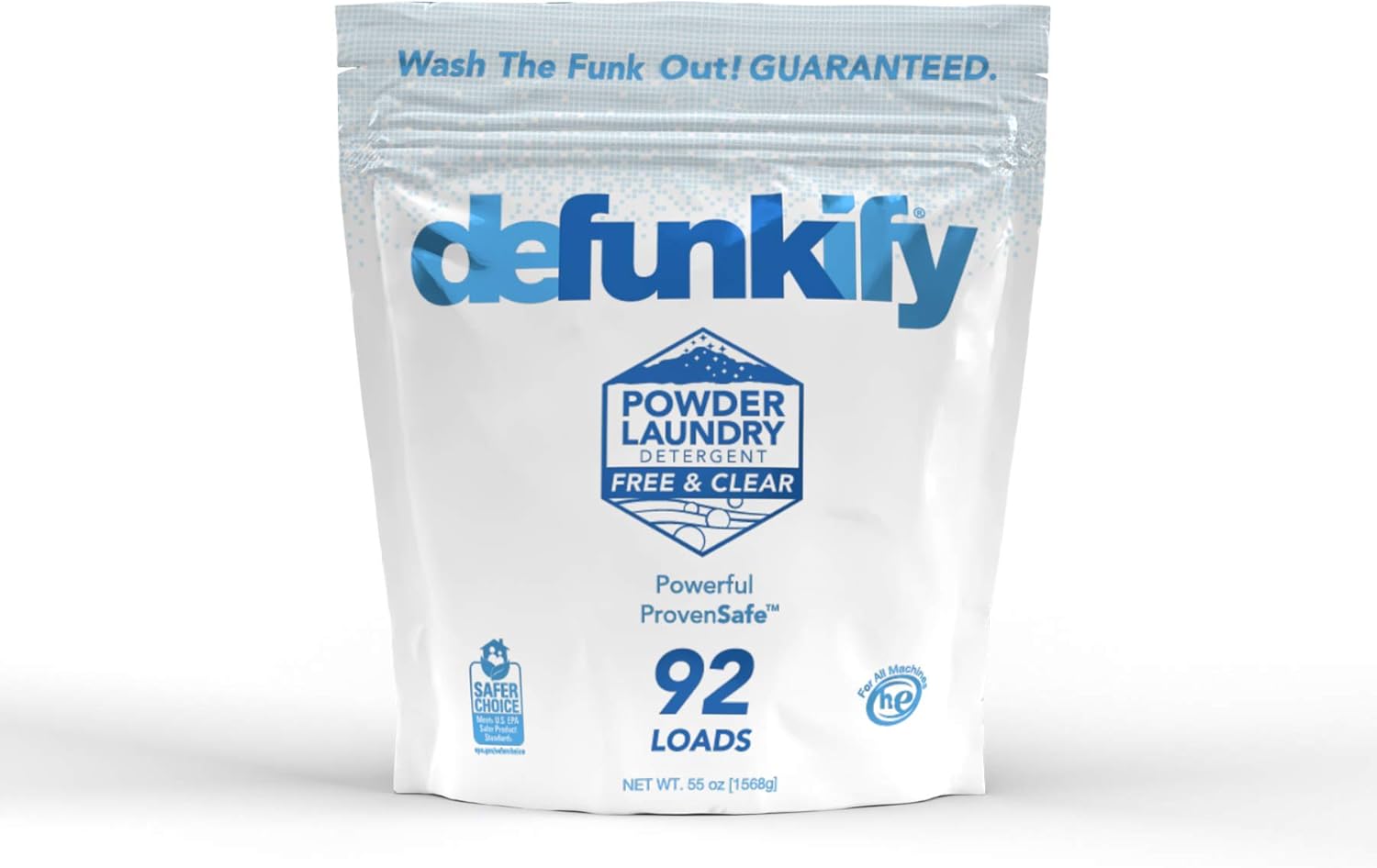DEFUNKIFY Powder Laundry Detergent | Free and Clear Laundry Detergent Powder w/Odor Crushing & Stain Removing Washing Detergent | EPA Safer Choice - 92 Loads (55 oz) - For Activewear & All Laundry