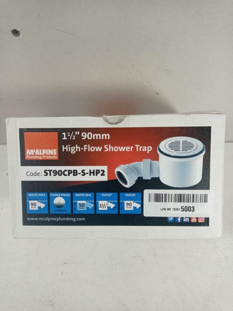 McAlpine ST90CPB-P-HP2 1.5 inch 90mm Hi-Flow Shower Trap-Petal Shape, Chrome/White