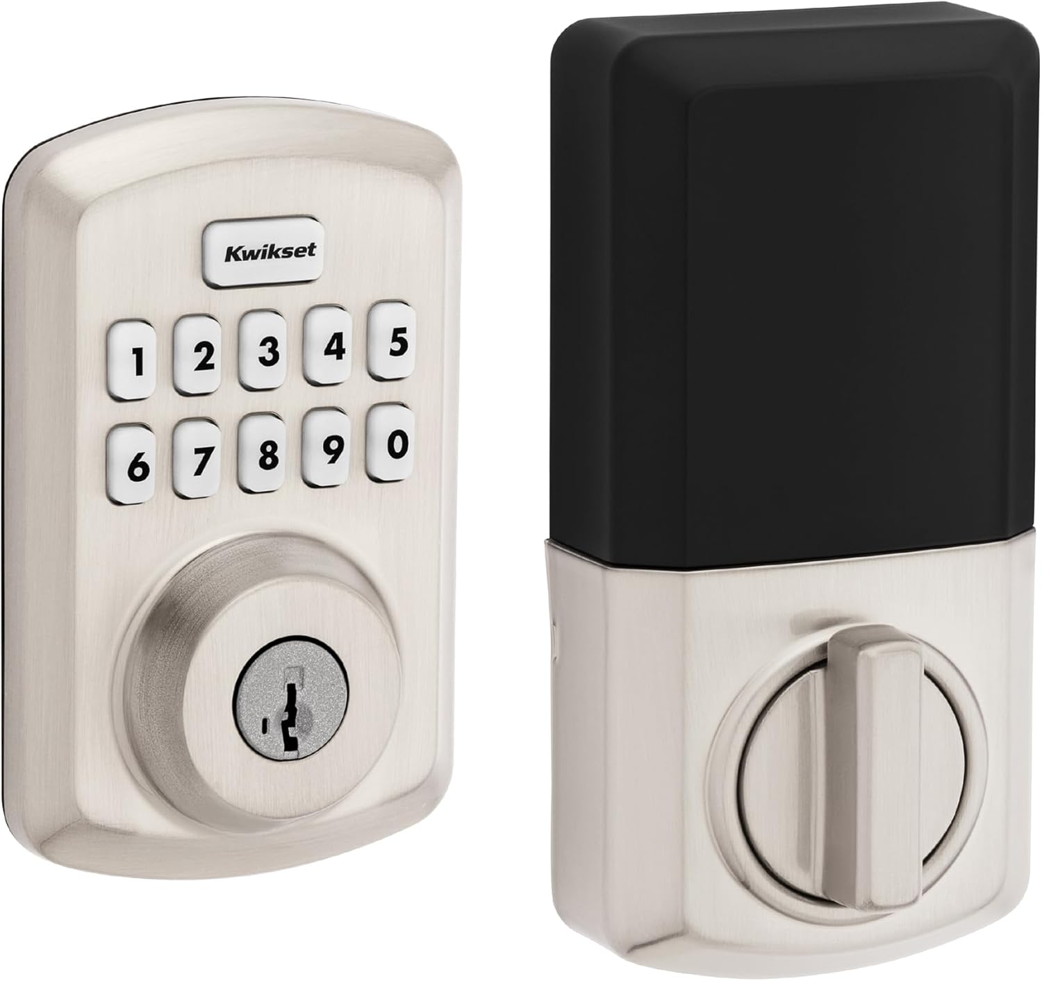Kwikset Powerbolt 250 10-Button Keypad Satin Nickel Transitional Electronic Deadbolt Door Lock, Featuring Convenient Keyless Entry, Customizable User Codes, Auto Locking