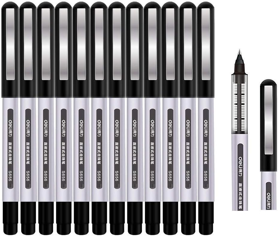 Surcotto Rollerball Pen, 0.5mm Black Pens, Smooth Ballpoint Pen Quick-Drying Liquid Ink Rollerball Pens - Pack of 12