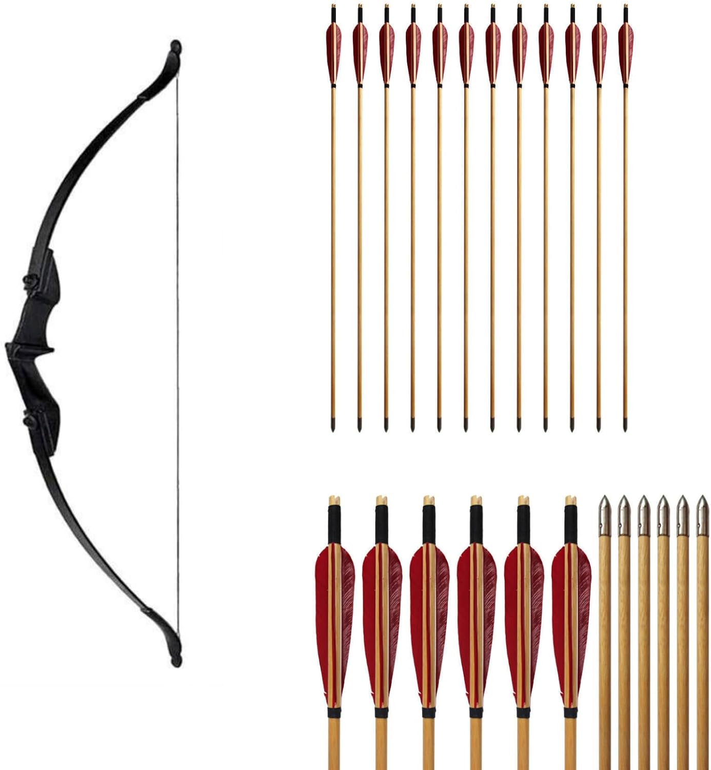 53" Takedown Recurve Bow and Arrow Set Adult 30/40LBS Archery Right Left Hand Archery Target Practice Outdoor Hunting 12pcs Mixed Carbon Arrow
