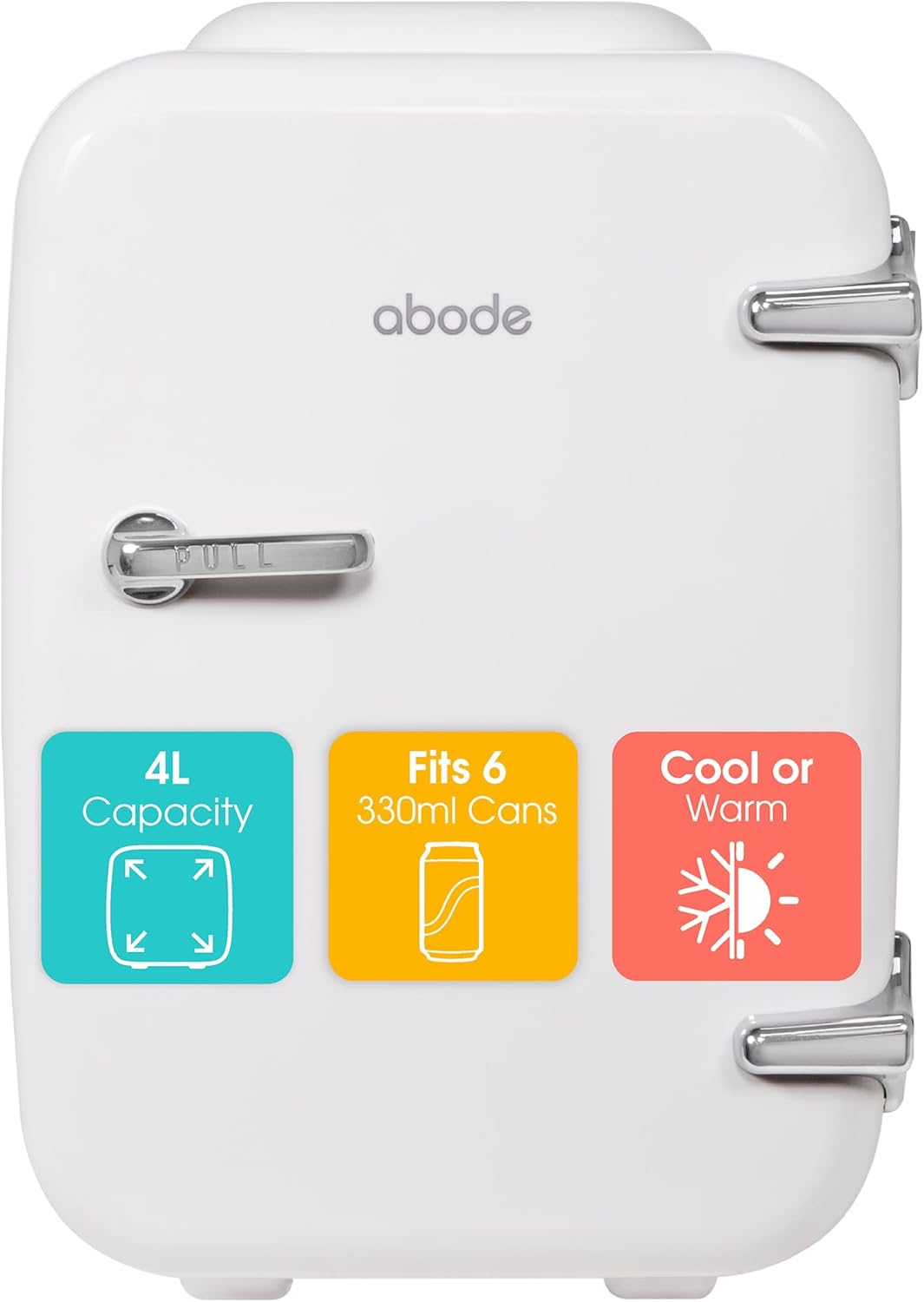 Abode White Mini Fridge A4CLR201W 4L/6 Can Portable Thermoelectric Mini Cooler & Warmer for Drinks, Cosmetics/Makeup/Skincare, AC/DC Power, Retro Style, For Bedroom, Home, Caravan, Car