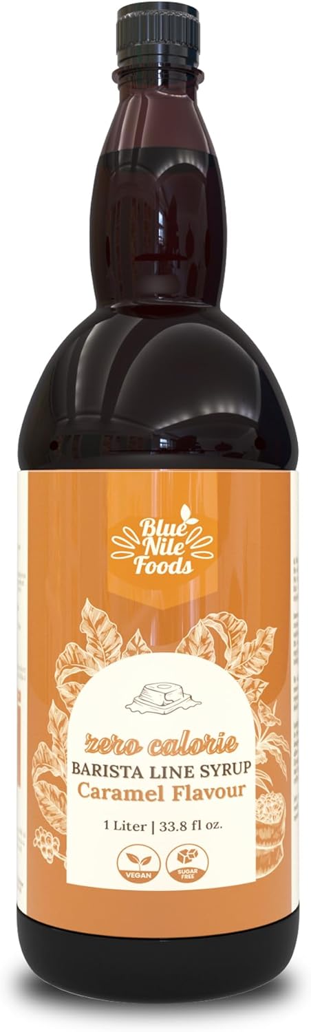 Blue Nile Foods Barista Caramel Coffee Syrup, Sugar Free Syrup, Keto Friendly Coffee Gift, Calorie/Sugar Free Coffee Syrups for Coffee Drinks (Hot/Iced), 1L