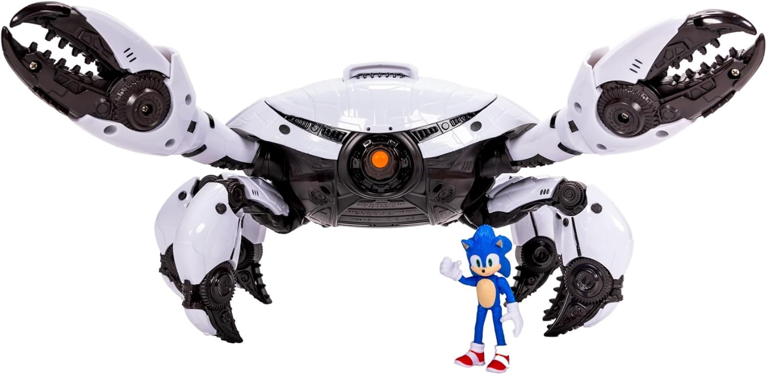 Sonic The Hedgehog Sonic 3 Movie Toys Crab Mech Pinching Claws Playset with 2.5 Inch Sonic Action Figure Officially Licensed 3 Movie Playset Toys for Kids