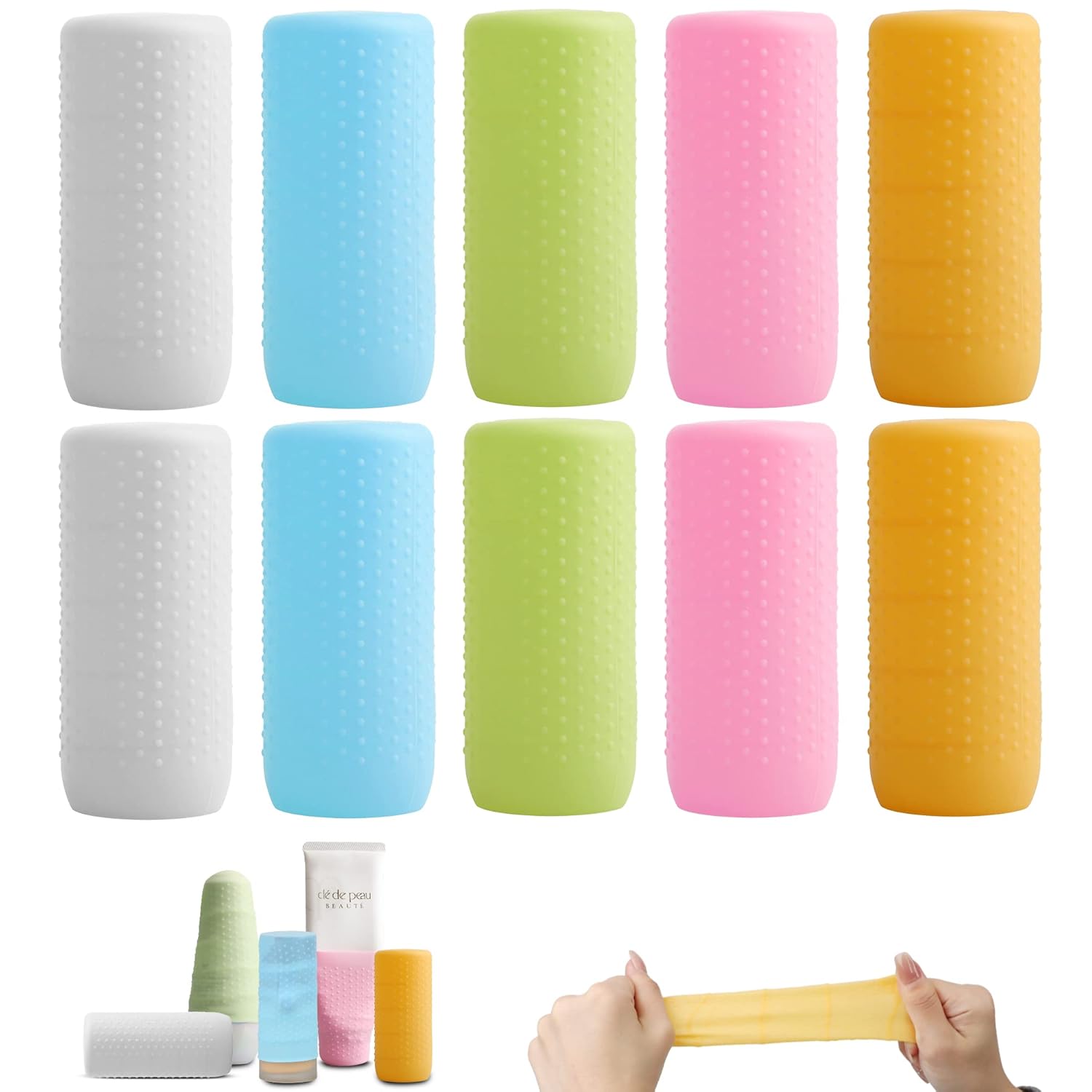 10 PCS Silicone Bottle Sleeves for Travel Toiletries,Leak-Proof Covers,Cruise Essentials for Women and Men,Travel Must-Haves,Colorful Elastic Sleeves