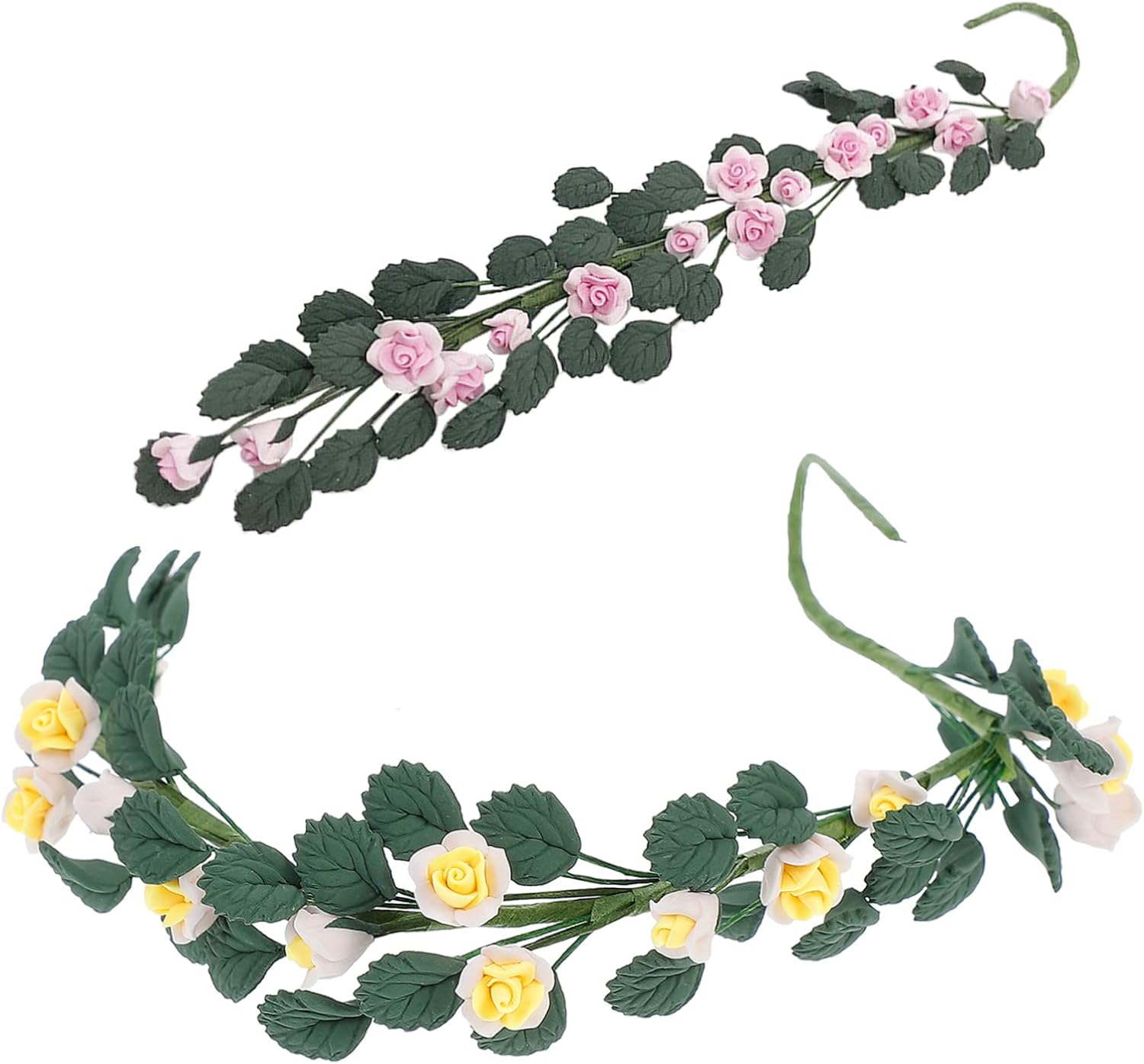 IMIKEYA 2pcs String Hanging Rose Garland Mini House Decor Miniature Scenery Supplies Fake Rose Vine Wall Hanging Decor Miniature Decor Sand Table Green Leaves Resin