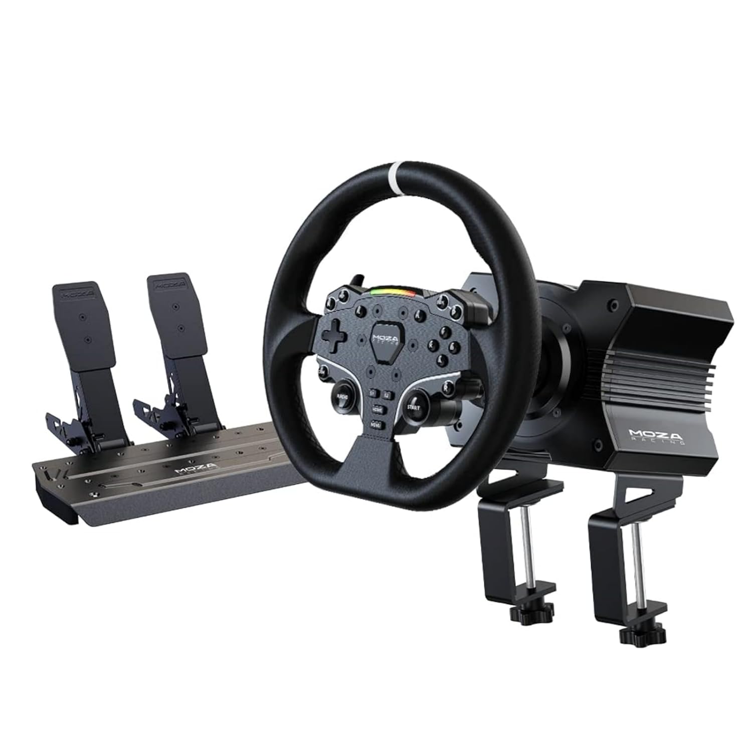 MOZA R5 Wheel and Pedals Kit Racing Simulator 5.5Nm Direct Drive Wheelbase,Unbeatable Rigid & Durable 11-Inch ES Racing Wheel SR-P Lite Dual Pedal and Desk Clamp All-in-One