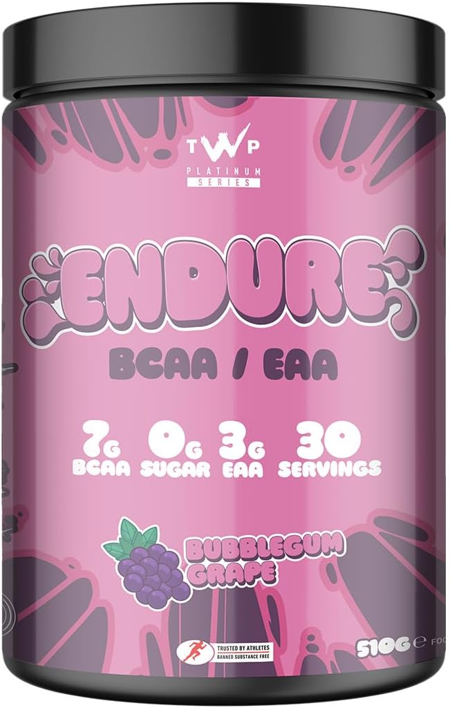 TWP Nutrition Platinum Series Endure, EAAs & BCAAs Electrolyte Blend Pre, Intra and Post Workout, Zero Sugar, 510g and 30 Servings, 18 Great Flavours (Bubblegum Grape)
