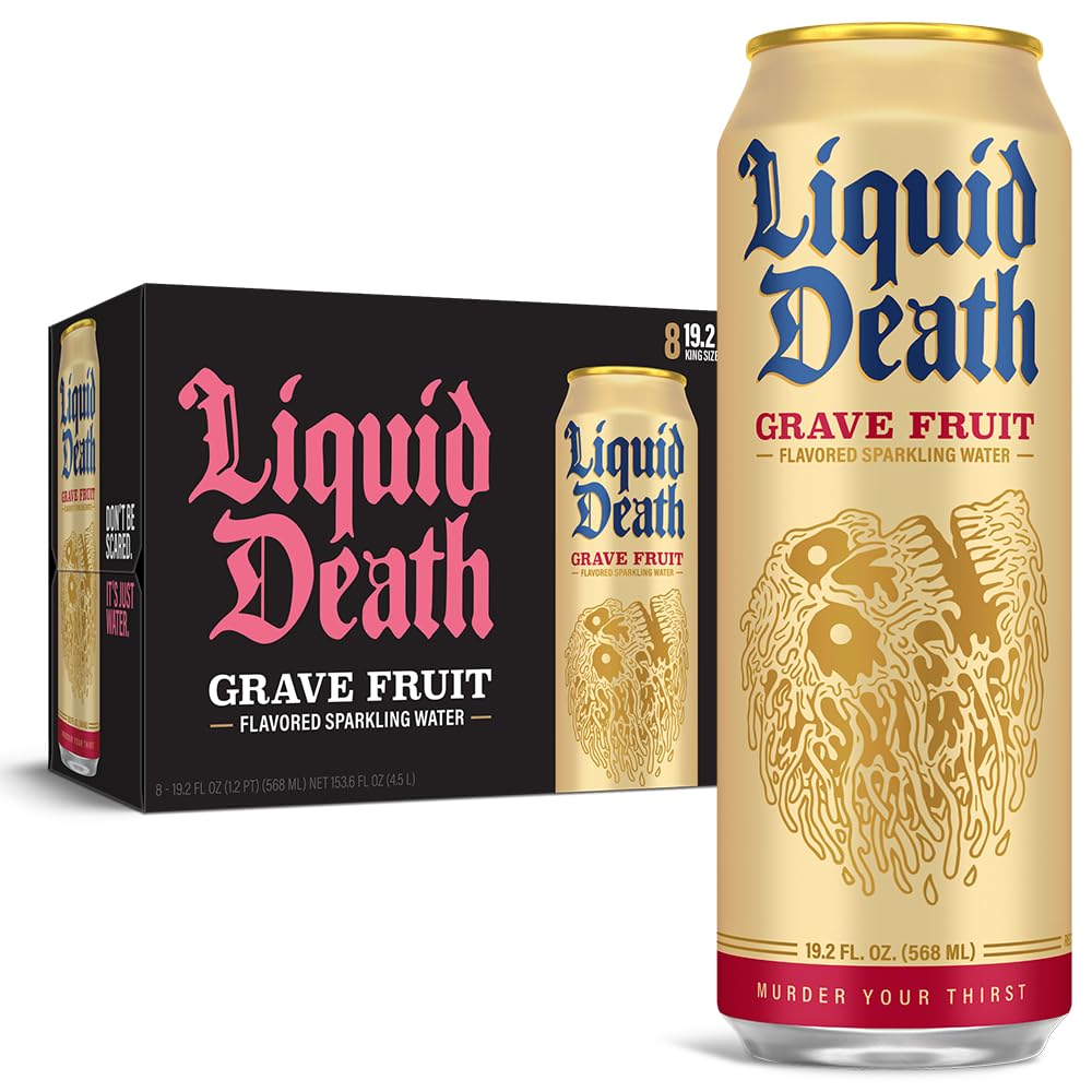 Liquid Death, Grave Fruit, Grapefruit-Flavored Sparkling Water, 8-Pack (19.2oz Cans), Low Calorie & No Artificial Sweeteners