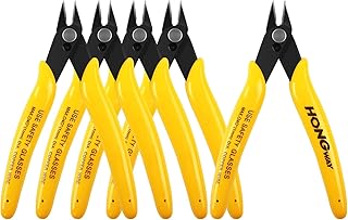 HongWay 5pcs Micro Flush Cutters, Wire Cutter with Internal Spring, Diagonal Cutters for Electronics, Heating Wire, Model Sprue, Soft Copper Wire Snips, 5 inches, Yellow