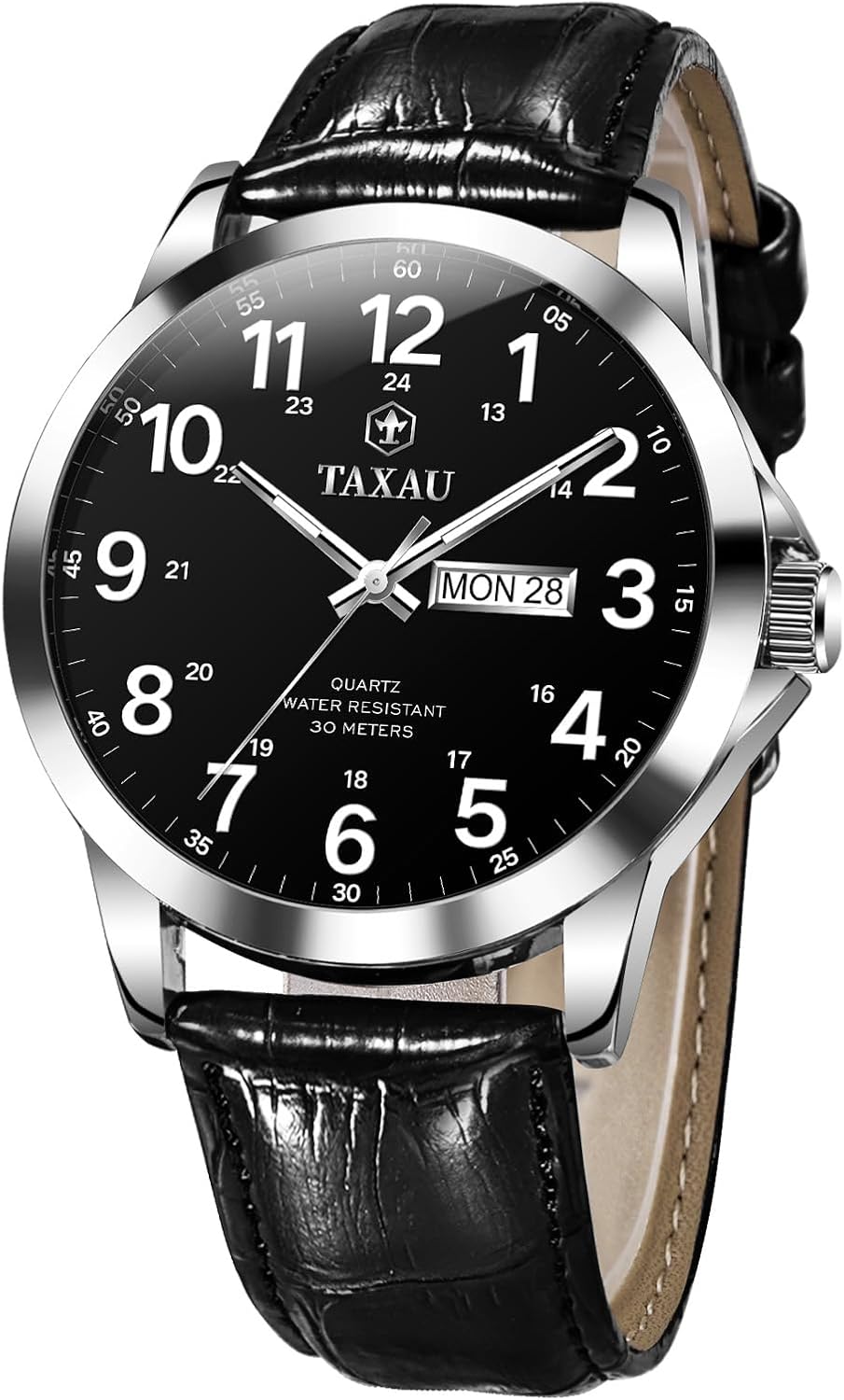 Men’s Dress Watches Waterproof Analog Leather Watch with Day Date Large Arabic Numerals Fashion Casual Classic Man Wrist Watch Brown/Black Band Easy Read Relojes para Hombres
