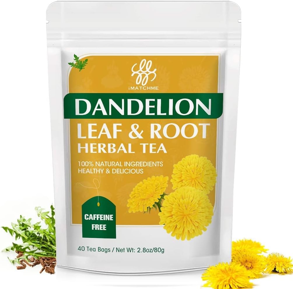 iMATCHME Organic Dandelion Tea, Dandelion Leaf & Root Tea, Herbal Tea, Digestion and Immune Support, Caffeine Free, 40 Bags/80g