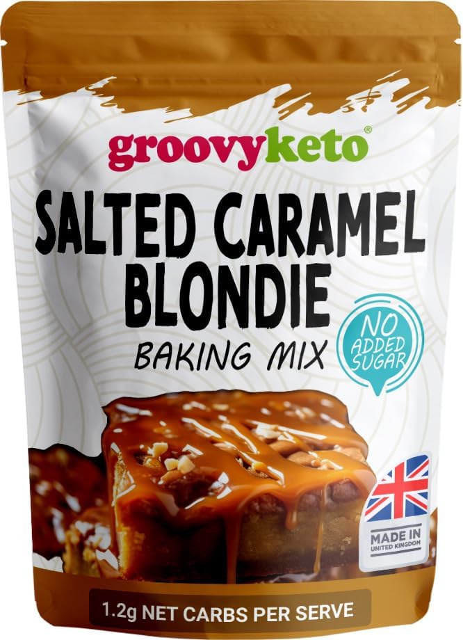 Groovy Keto Salted Caramel Blondie Brownie Mix | Low Carb | Keto Friendly | Sugar Free | Only 1.2g Net Carbs Per Blondie | Keto Baking Mix, Diabetic Friendly - 245g Pouch