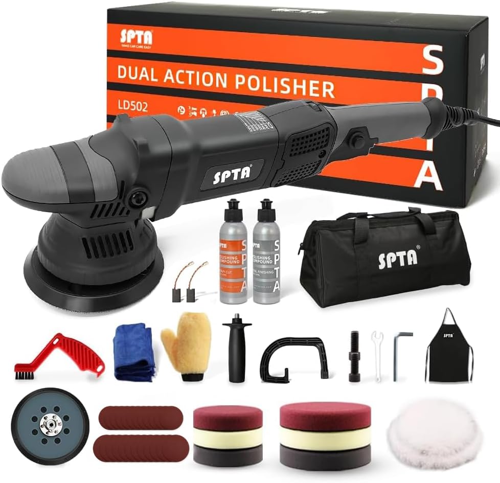 Buffer Polisher, SPTA 5-Inch 125mm Dual Action Random Orbital Car Polisher,Car Detailing Kit, 4Pcs 5inch & 4Pcs 6Inch Polishing Pad,Packing Bag for Car Polishing and Waxing--DAPSET-US
