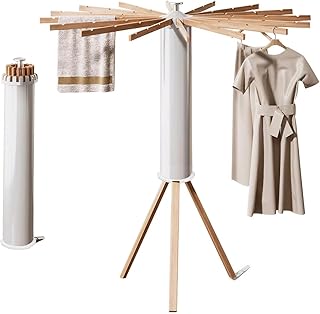 Tripod Clothes Drying Rack - Portable Foldable Garment Drying Rack - Household Floor Standing Clothes Drying Racks with 16 Wooden Drying arms for Balconies, Laundry, Bedrooms
