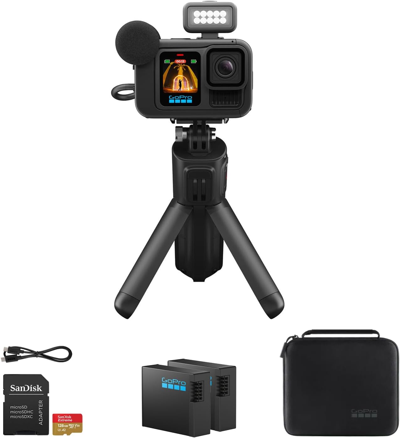 GoPro HERO13 Black Creator Edition Action Camera - Includes Volta (Battery Grip, Tripod, Remote), Media & Light Mod with Extra Enduro Li-Ion Battery & 128GB Extreme Memory Card Bundle Set