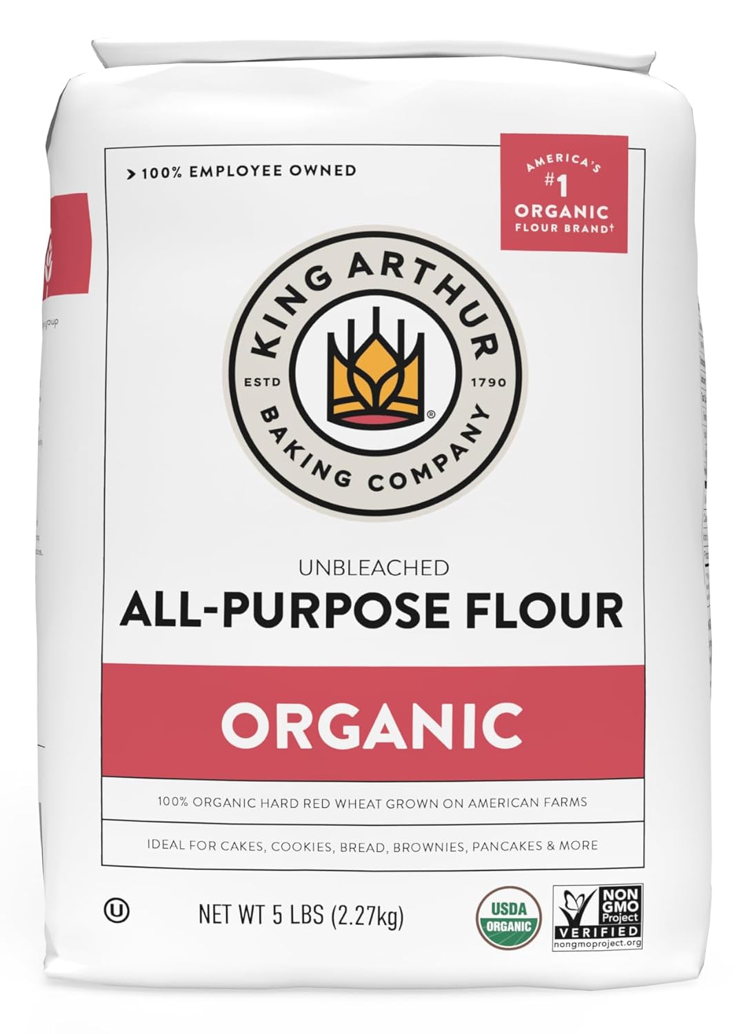 King Arthur Organic All Purpose Artisan Flour - Premium Unbleached Wheat for Baking Bread, Pizza, Cookies & More - 5 lbs Bulk Pack of Versatile, High-Protein Baking Flour