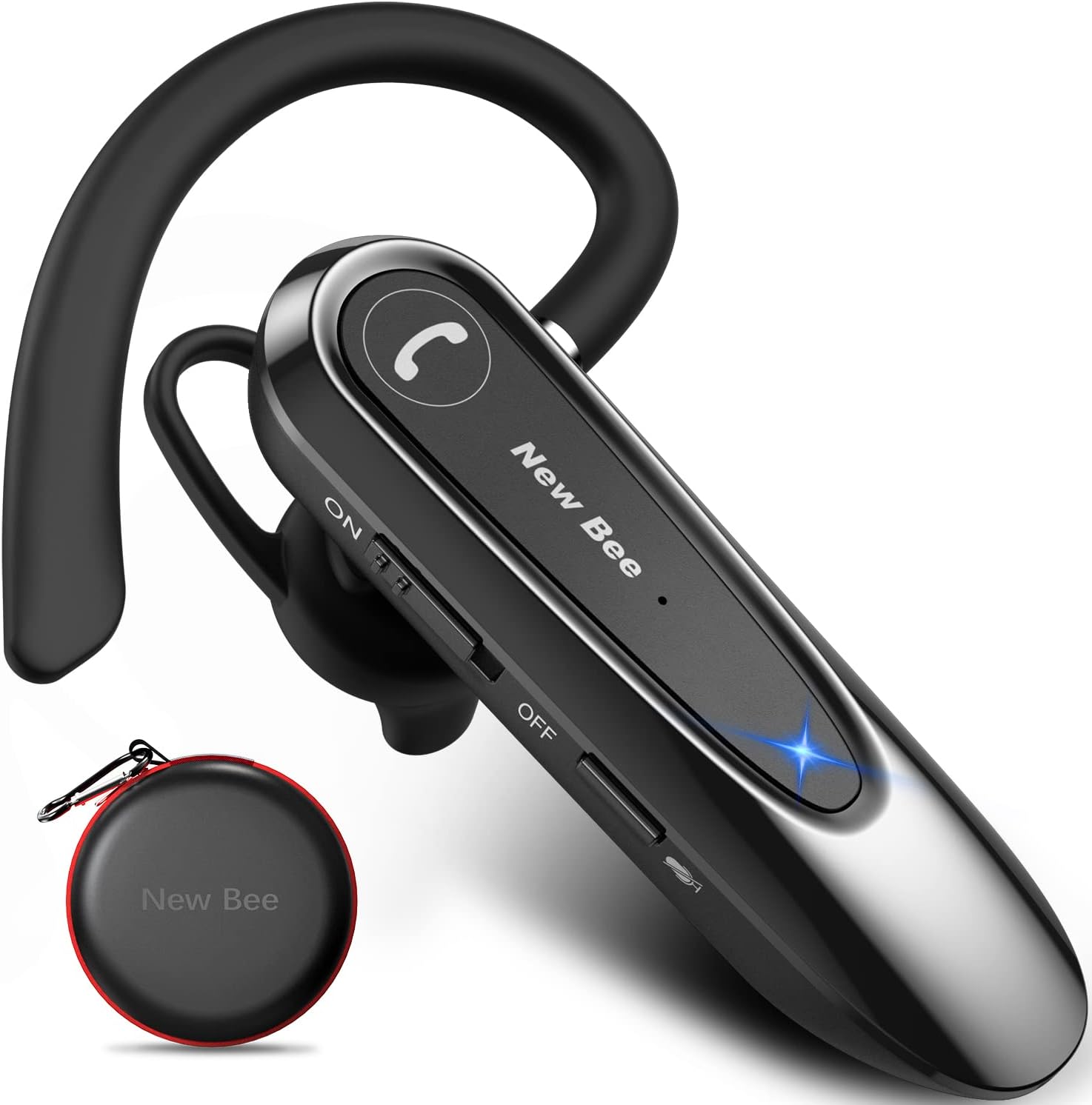 New bee Bluetooth Headsets with Dual Mic V5.0 Handsfree Bluetooth Earpiece with 25 Hrs Talking Time Mic Mute Two Device Connection for iPhone, Android and Laptop