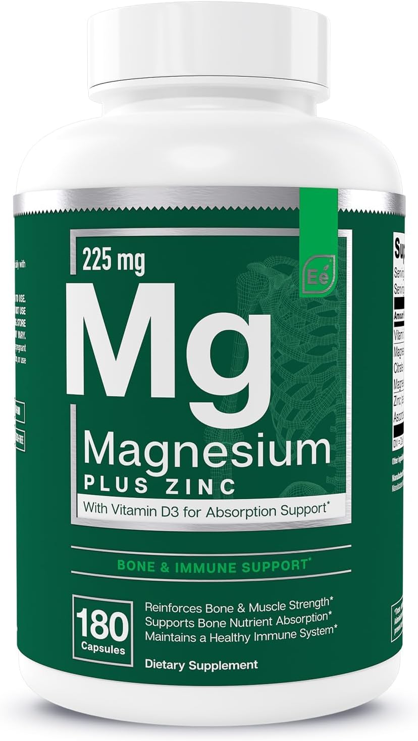 Essential Elements Magnesium & Zinc with Vitamin D3 for Sleep Immune & Bone Support - Magnesium Glycinate, Malate, Citrate 200mg - Triple Magnesium Supplement for Women and Men - 3 Month Supply