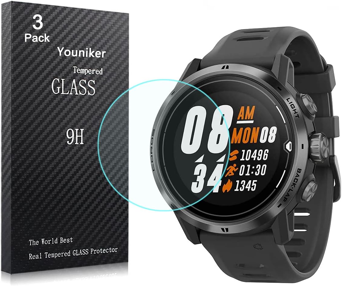 Youniker 3 Pack Compatible with COROS APEX Pro Screen Protector Tempered Glass for Coros Apex Pro Watch Screen Protectors Foils Cover Anti-Scratch Anti-Fingerprint No Bubble