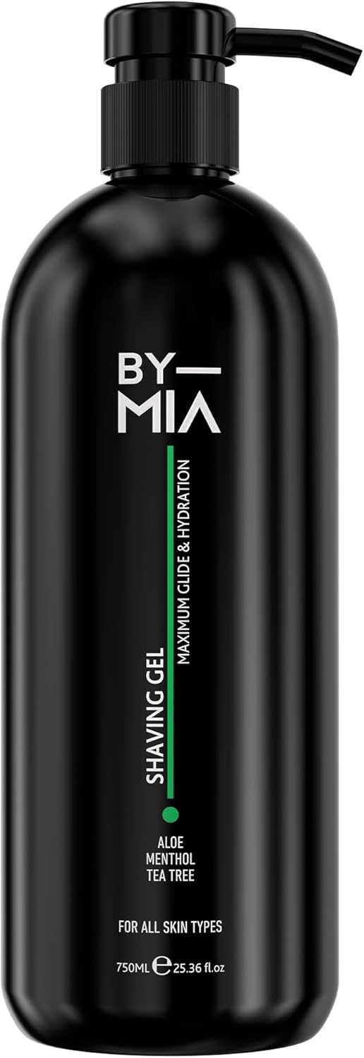BY MIA Shaving Gel 750ml | Enriched with Aloe, Menthol, and Tea Tree Oil for Maximum Glide & Hydration | Transparent Formula for Precise Shaving