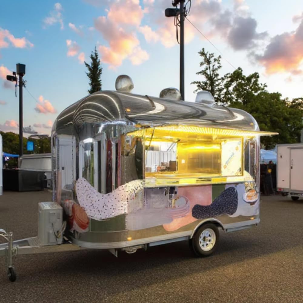 Food Trailer Truck Mirror Trailer for Sale Street Vending Cart for Coffee Bar Vendor with Concession Wiondw Mobile Hot Dog Cart for Commercial Use