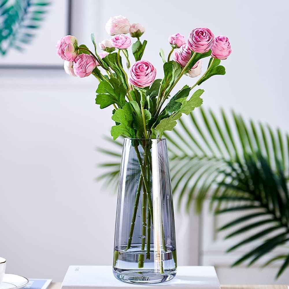 Premium Quality Large Crystal Glass Vase - Exquisite Gray 22 cm Tall for Home, Room, and Farmhouse Decor - Flower Centerpiece