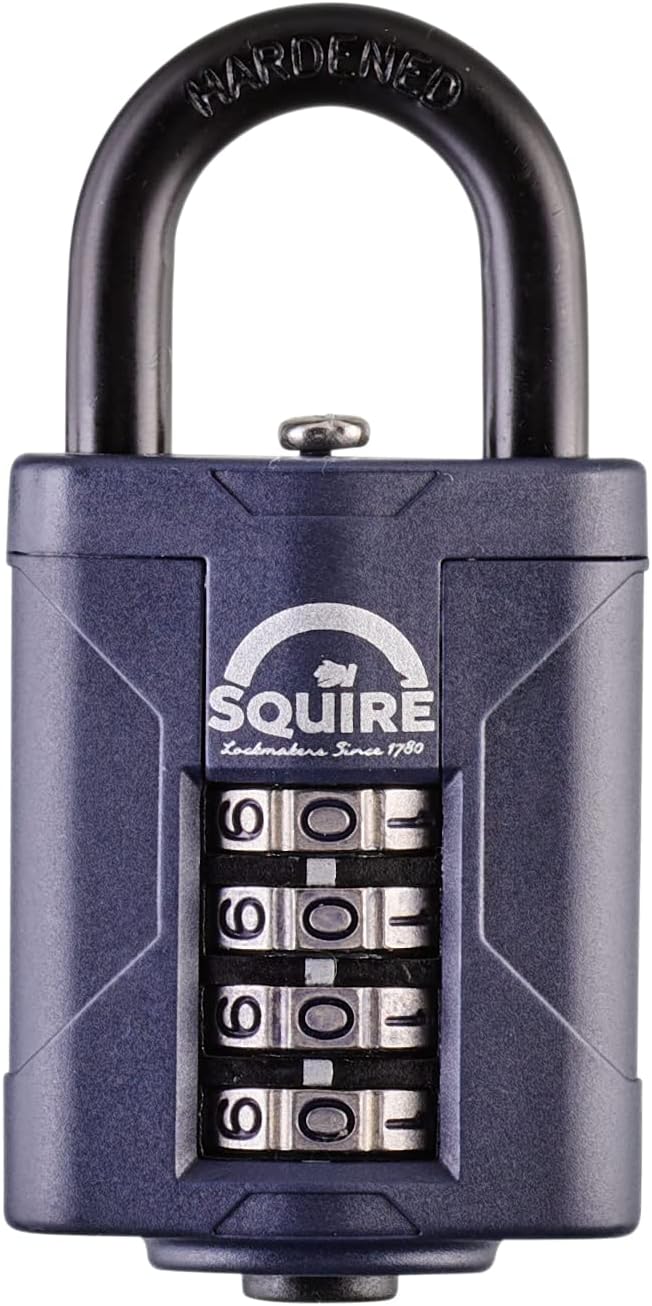 Squire Heavy Duty Padlock (CP40) - Toughest Steel Shackle - 4 Wheel Combination Padlock - Alloy Steel for Corrosion Resistance - Weatherproof Lock for Home, School & Garage (Blue, 40 mm)