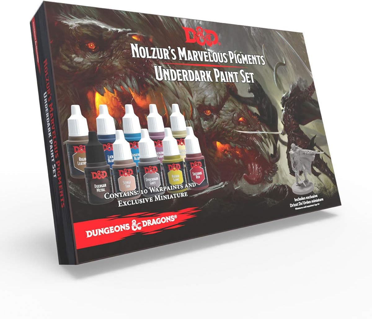The Army Painter Dungeons and Dragons Nolzur's Marvelous Pigments Underdark Paint Set, 10 Dropper Bottles of 12 ml Acrylic Paints, for Miniature Painting, 1 DnD Miniature Included, Official DnD Set