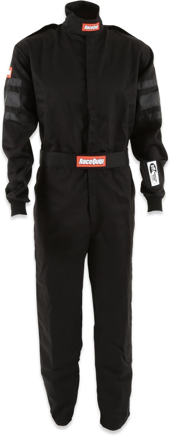 RaceQuip Racing Driver Fire Suit One Piece Single Layer SFI 3.2A/ 1 Black Large 110005
