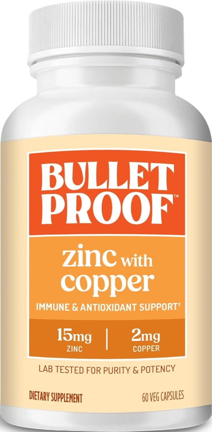 Bulletproof Zinc with Copper Capsules, 60 Count, Minerals and Antioxidant Supplement for Immunity and Mood